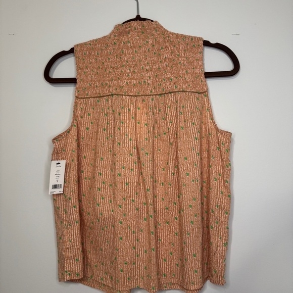 Joie Women’s Small Joesa Smocked Mock Turtleneck Orange Striped Sleeveless Top - Picture 2 of 10